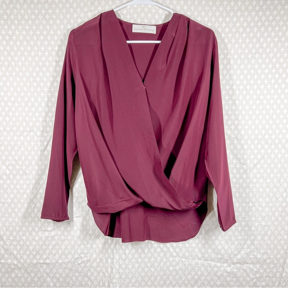Amanda‎ Uprichard Maroon Silk Long Sleeve Wrap Front Top